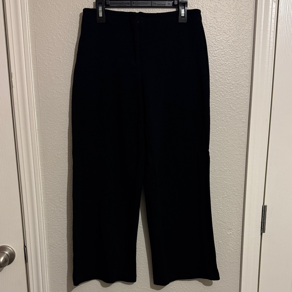Eileen Fisher Wool Blend Classic Black Pants Straight Leg Petite Office Ankle
